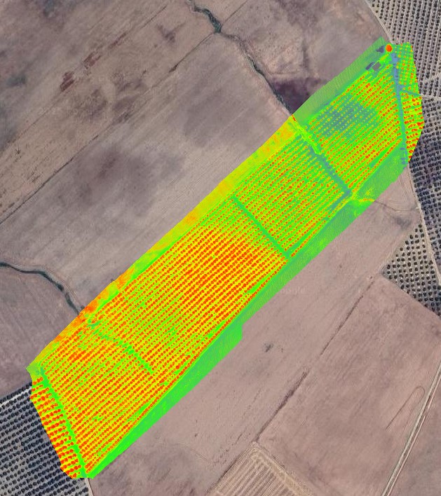 Mapa NDVI real de una parcela agrícola con variabilidad del vigor vegetativo representada en colores